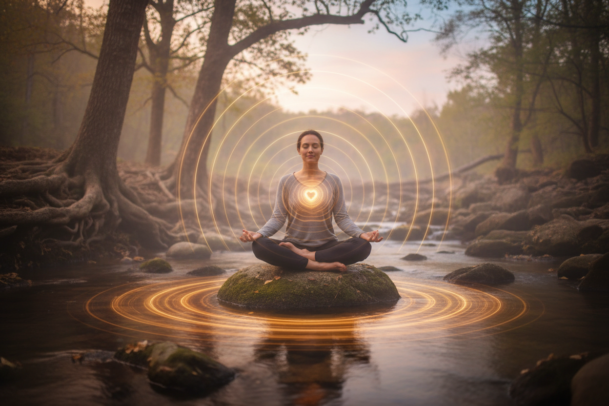 **Heading:** Embodied Presence
**Text:** Ground your being in moments of expansion